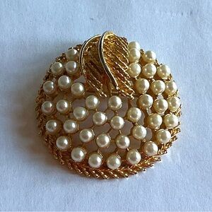 Vintage Elegant Gold and Pearl,Domed Brooch